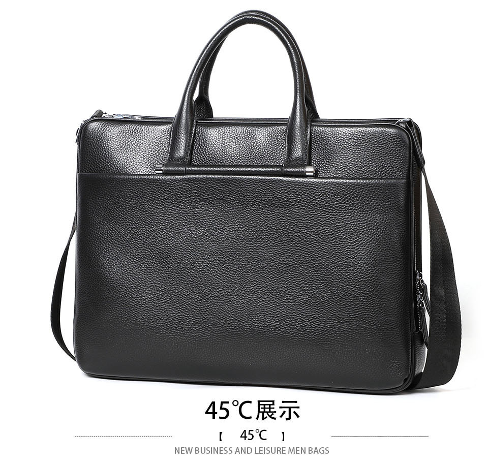 Túi xách nam da bò thật dung tích lớn 38×29×9 cm, túi công sở đeo chéo một vai — Màu đen chi tiết 11