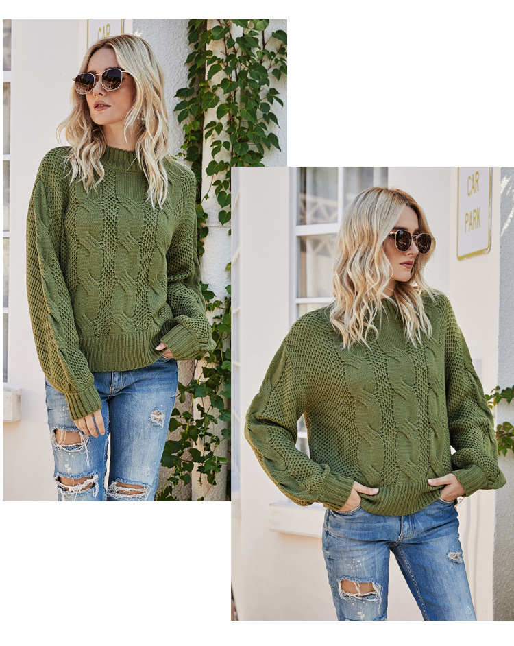 autumn and winter new solid color cable half turtleneck long-sleeved pullover sweater NSYH7106