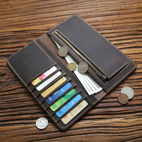 Retro Crazy Horse Leather Young Men's Long Wallet Ultra-Thin Genuine Leather Simple Wallet Men's First-Layer Cowhide Wallet Trendy