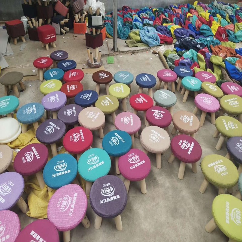 customized LOGO household Mushroom Stool Shoe changing stool Fabric art Cartoon originality stool Wooden bench solid wood Round stool gift