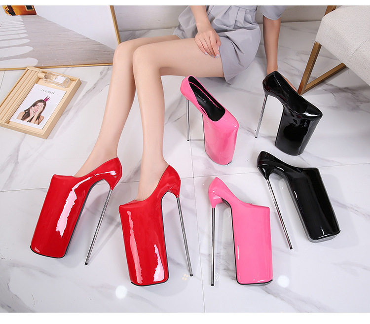 Giày cao gót nữ gót nhọn siêu cao trên 8 cm mũi tròn — Màu đen, Màu đỏ, Đỏ đào chi tiết 11