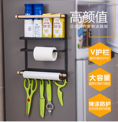 廠家直銷日式磁吸冰置物架廚房免孔捲紙巾保鮮膜多功能冰箱側掛架