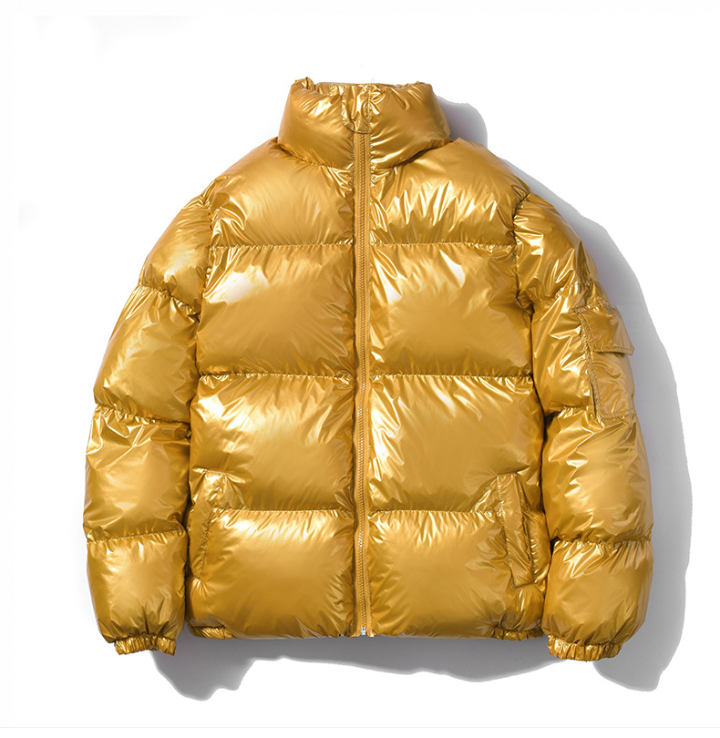 Men's Puffer Jacket Solid Colour Bright Reflective Winter Coat_voghion.com