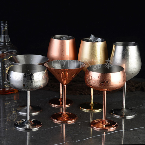 Cross-border exclusive bar KTV304 stainless steel red wine glass single-layer stem glass, durable cocktail glass 500ml