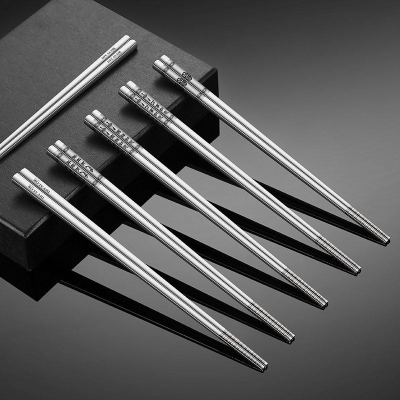 廠家批發304不鏽鋼筷子鍍钛金色炫彩防滑方形家用不鏽鋼餐具套裝