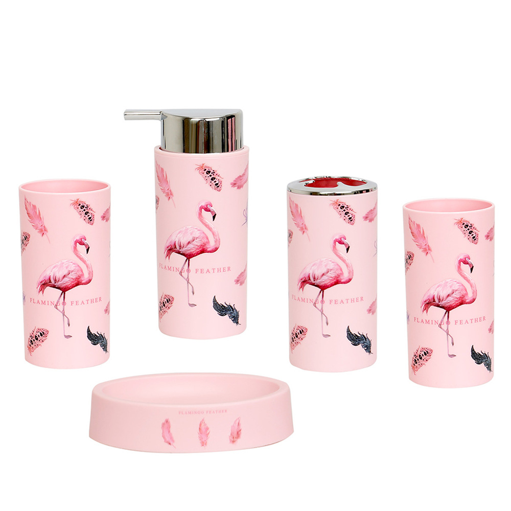 Baño de 5 piezas de cepillo de dientes taza de cepillo de dientes soporte de cepillo de dientes botella de desinfectante para manos de limpieza para el hogar de baño de limpieza impresión de 5 piezas