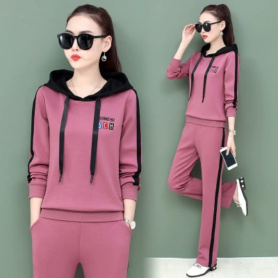 Повседневный костюм женский весна/осень 2023 Новый Модный корейский стиль плюс размер толстовка с капюшоном комплект из двух предметов