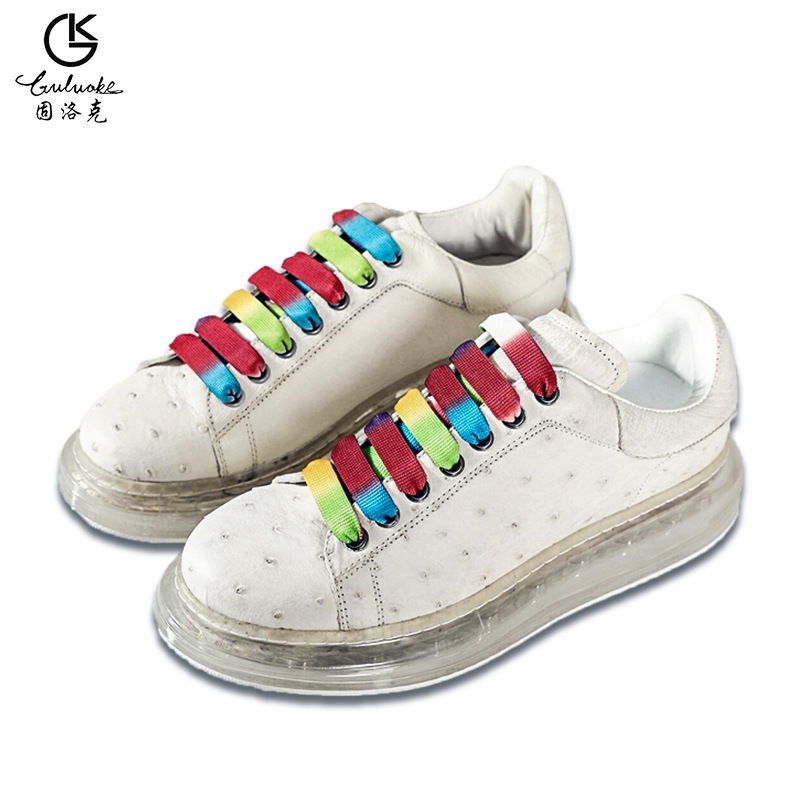 纯白驼鸟皮真 皮运动鞋麦昆彩带皮鞋情侣款内里羊皮气垫底可定制