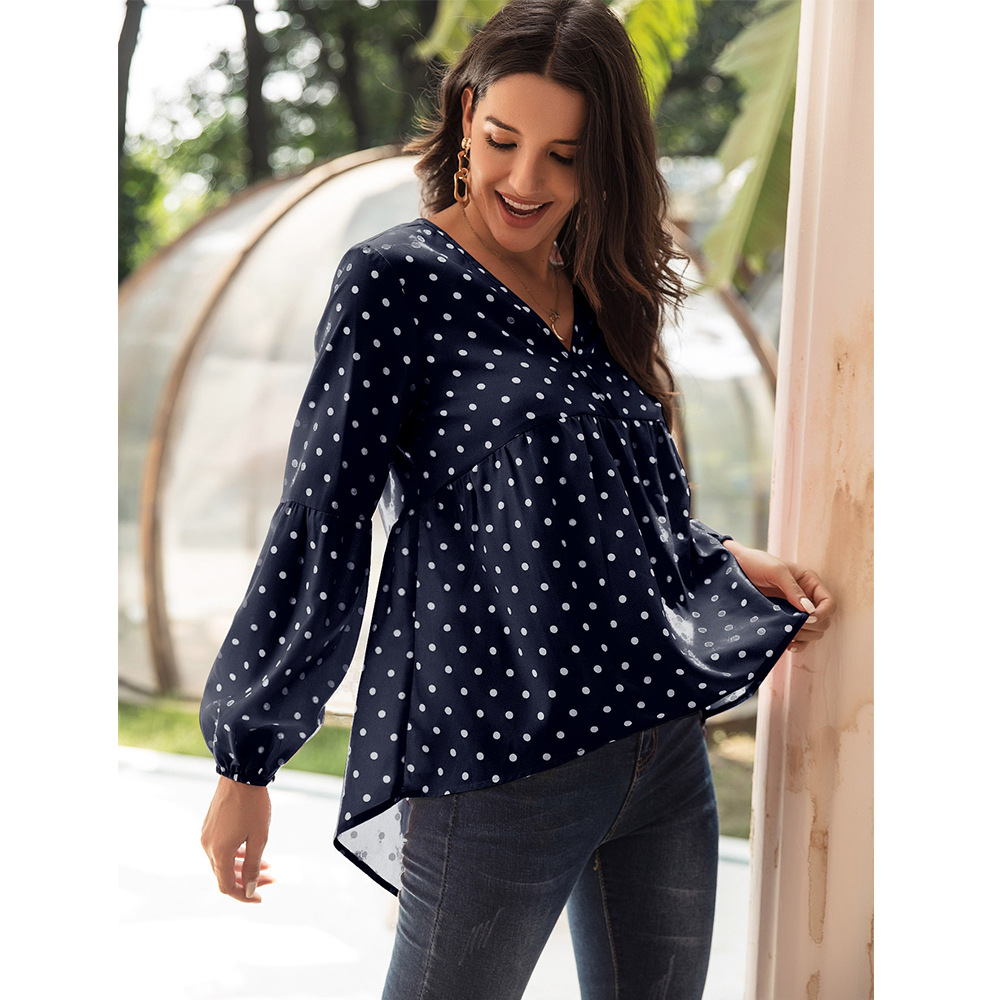 casual new loose printed V-neck long-sleeved T-shirt  NSSA39991