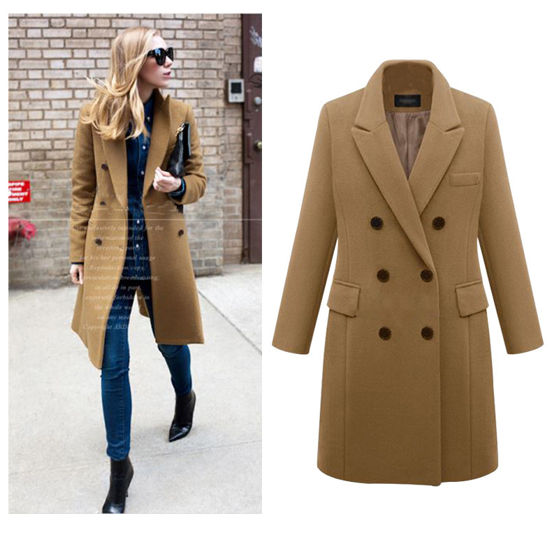 Women's middle school long large size woolen women's coat double-breasted woolen coat_voghion.com
