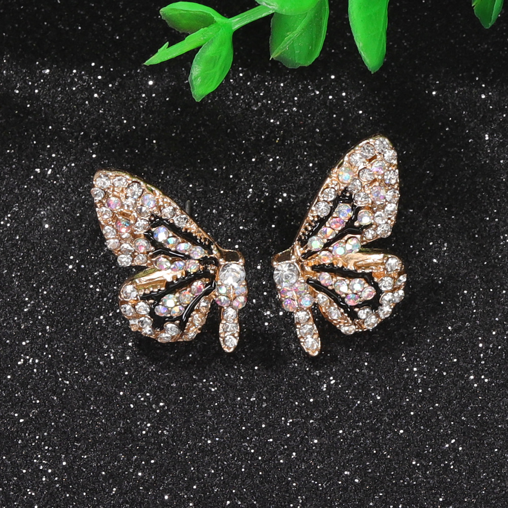 Fashion Color Diamond Butterfly Earrings Super Symmetrical Insect Color Earrings Full Diamond Wings Ear Hooks Wholesale Nihaojewelry display picture 12