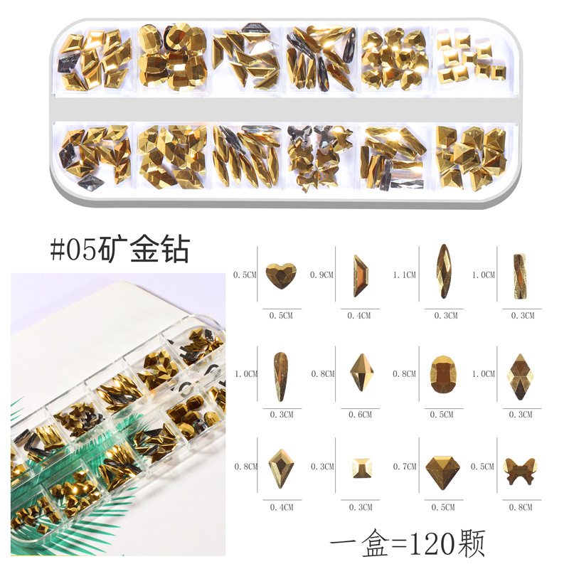 Transfronterizo nuevo Diamante de uñas DIY caja larga de uñas plana de forma especial de diamante color mágico AB Moonlight diamante joyería de uñas