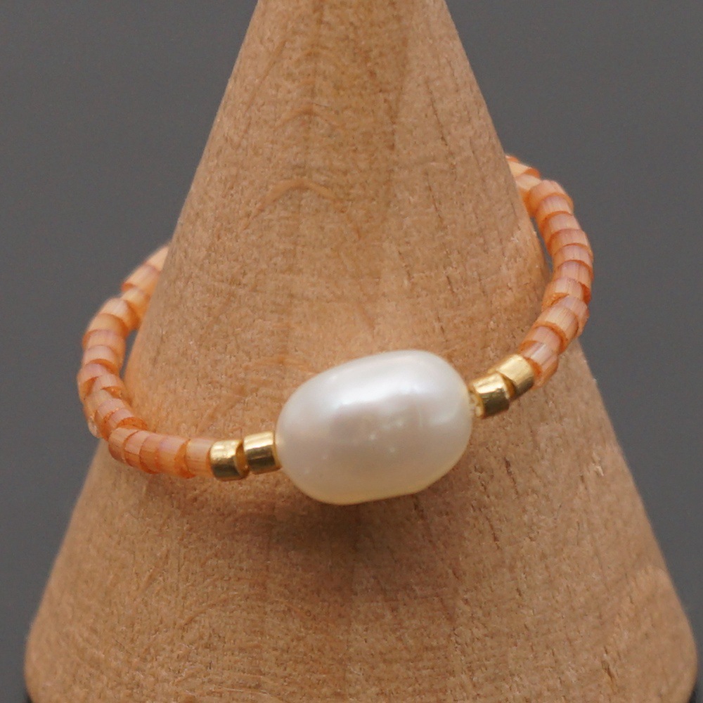 Niche  Freshwater Rice Beads Handmade Pearl Ring display picture 6