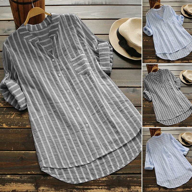 Regular Sleeve Sleeve Type Polyester Fabric Type Long Top Length Wholesale Women's Casual Stripe 3/4 Length Sleeve Blouses