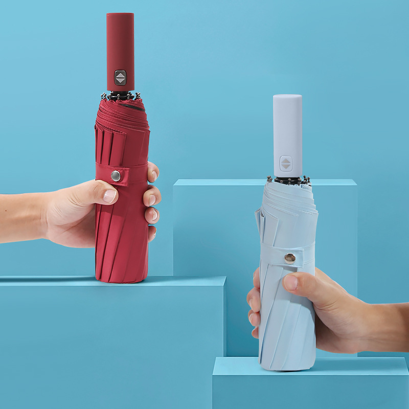 纯色黑胶晴雨伞 新款十二股自动伞 简约通勤商务伞雨伞定制批发