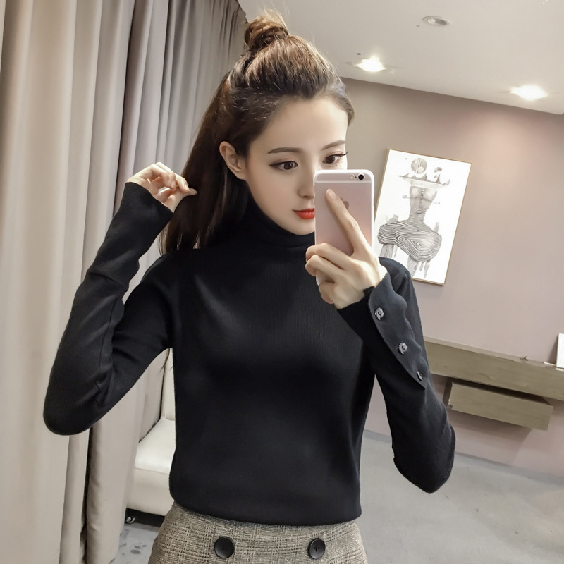 Papaya Milk Spring and Autumn new high collar sweater Korean fashion casual temperament pullover base sweater trendy women