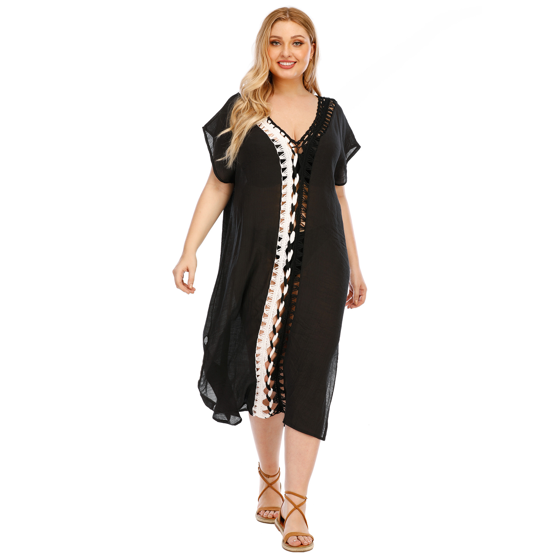 plus size hook stitching beach dress NSOY26856