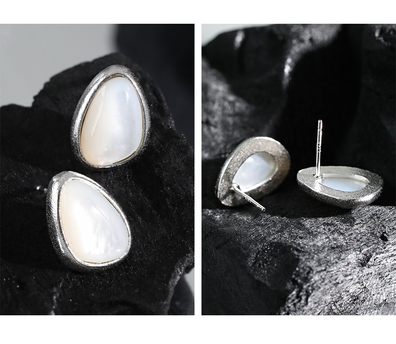 596 Korean Version Of Design Sense Drop-shaped Shell Stone S925 Sterling Silver Earrings display picture 1
