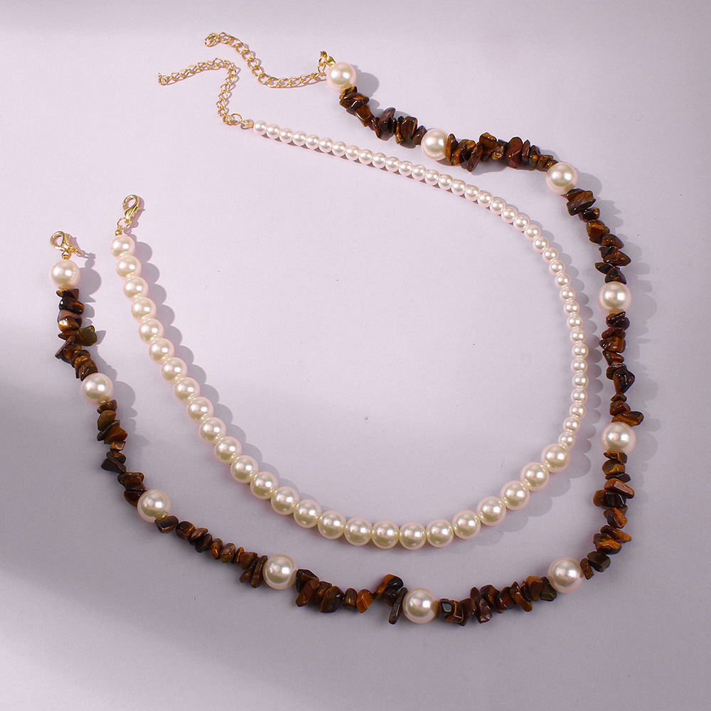 Hot-sale Colorful Natural Stone Double-layer Necklace Bohemian Holiday Style Fashion Pearl Necklace Wholesale Nihaojewelry display picture 5