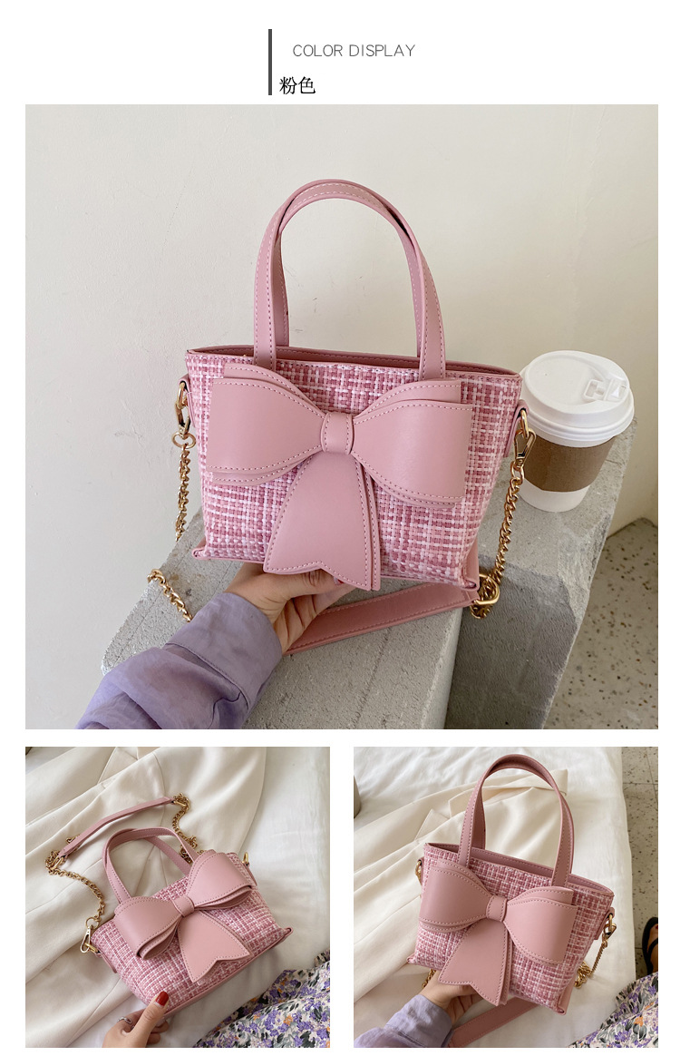 New Summer Fashion Bow-knot Plaid Korean Wild Woven Chain One-shoulder Messenger Handbag For Women display picture 11