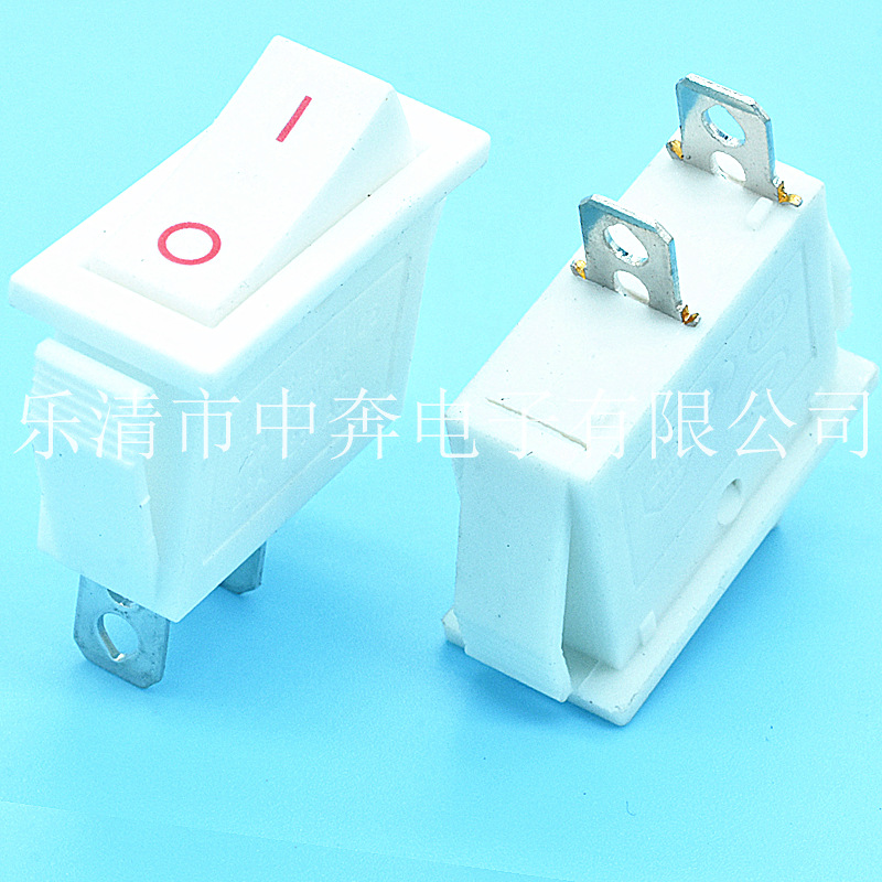 2脚2档白色船型开关 KCD3 2脚全白翘板开关 红印字大电流电源开关
