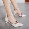 Women's middle heel shoes with color contrast one line buckle pointed side empty thin heel shoes