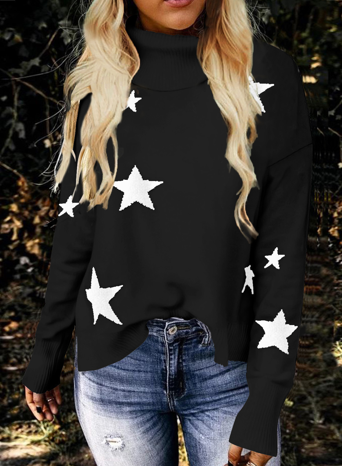 high neck star pattern sweater  NSLZ26657