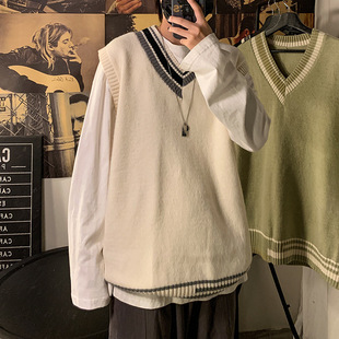 Winter Sweater Vest Men's Trendy Brand ins Hong Kong Style Couples Sweater Vest Korean Style Trendy College Style V-Neck Sweater