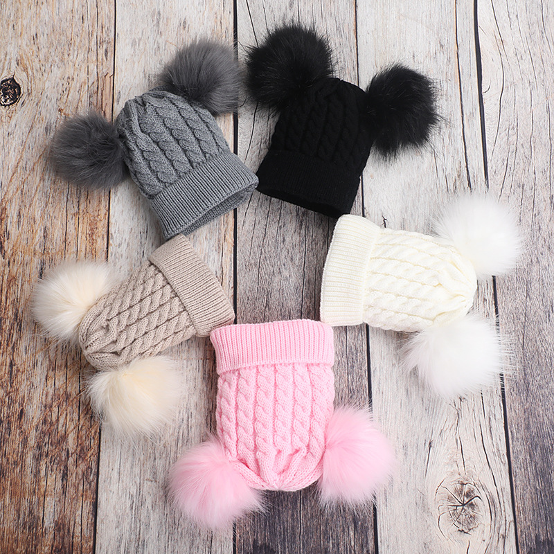 56g Weight Hat Classification Wool Cap Hats Type Outdoor Occasion Children Unisex Fashion Solid Color Pom Poms Wool Cap