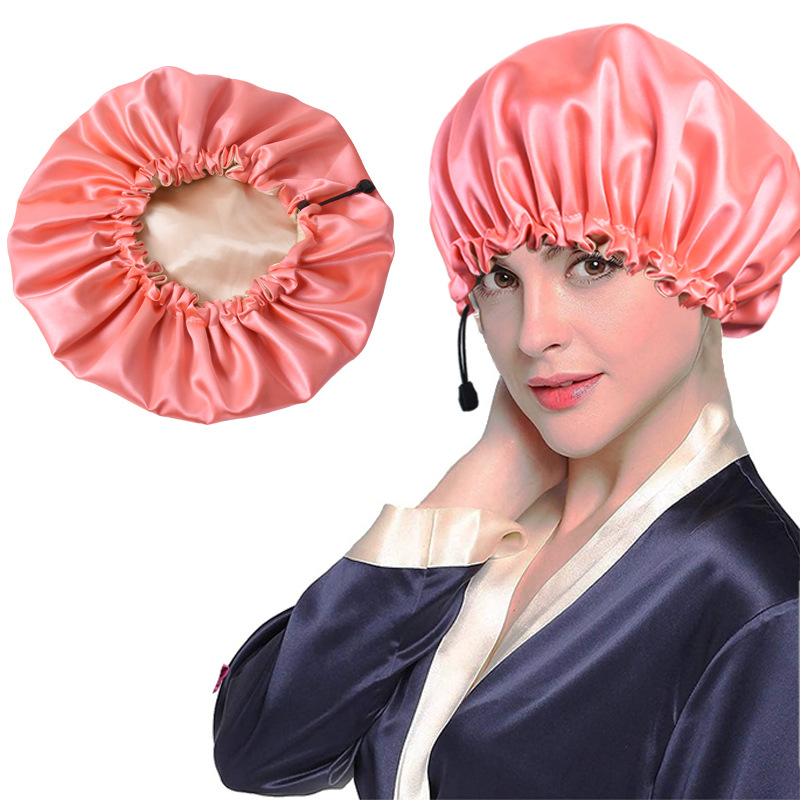 Fashion Solid Color Double-layer Satin Shower Cap 1 Piece display picture 6