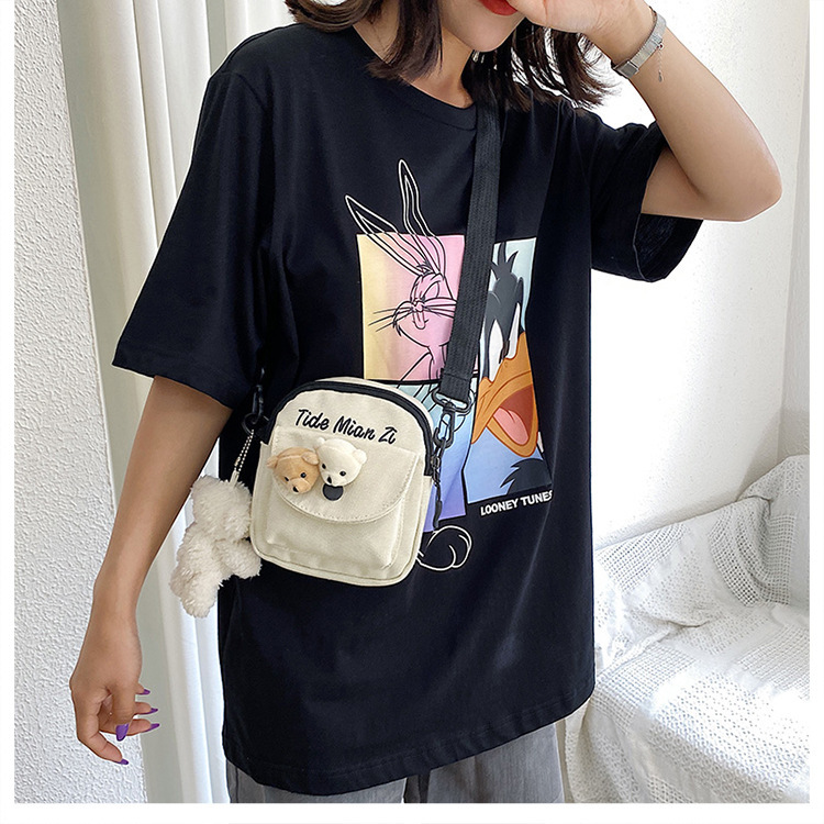 Korean version of Instagram, Japanese style Harajuku, cute and soft girl, with a unique vintage look, girl canvas single-shoulder small crossbody bag, female student undefined