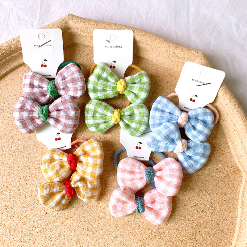 Korean  Children's Hair Rope Girl Candy Color Does Not Hurt The Hair Rubber Band Cute Plaid Bow Cheap  Hair  Scrunchies Nihaojewelry Wholesale display picture 4