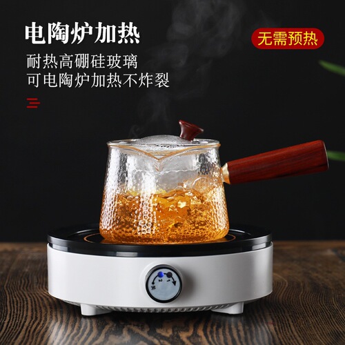 Glass teapot with high temperature resistance, household health care, retro teapot, solid wood handle, Kung Fu flower tea set, filter set