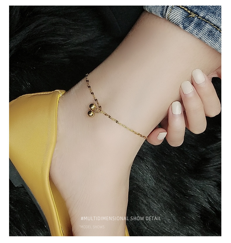 Sexy Fish Mouth Two Steel Ball Cute Anklet Titanium Steel Plated 18k Real Gold Non-allergenic Anklets Wholesale Nihaojewelry display picture 2