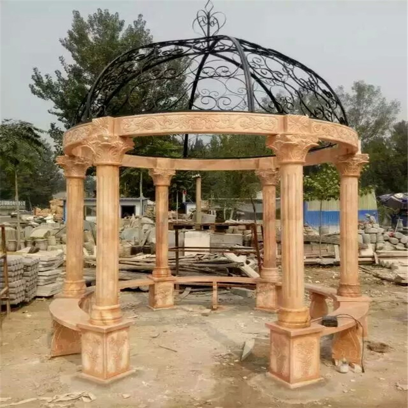 青石亭子凉亭长廊石阁楼芝麻白花岗岩包安装