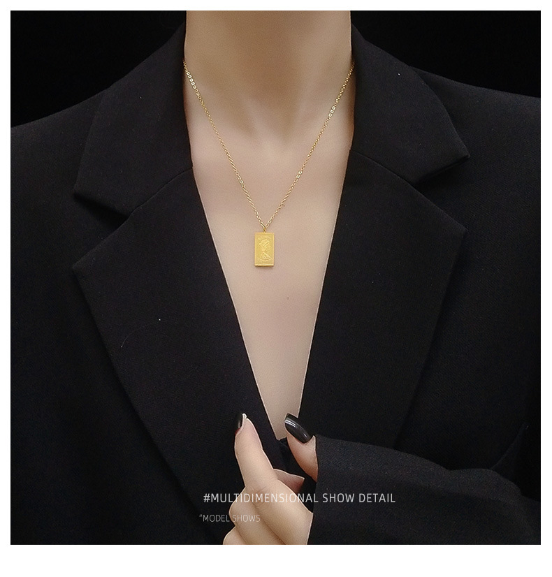 Elizabeth Double-sided Image Clavicle Necklace Long Square Clavicle  Necklace display picture 6