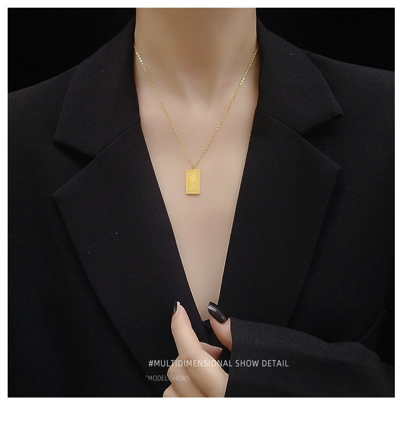 Elizabeth Double Face Image Clavicule Collier Long Collier Clavicule Carré display picture 6