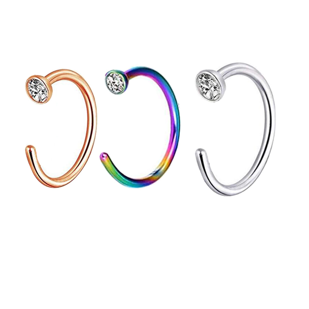 C-Shaped Stainless Steel Rhinestone Nose Ring - Diamond Nose Nail False Nose Jewelry detail image 4