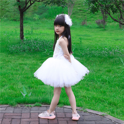 girl White Swan dance full dress Children's Day Day School full dress Performances skirt host Catwalk Sleeveless Dress