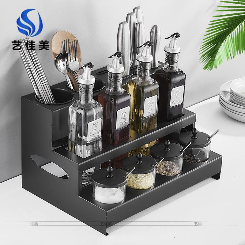 304不锈钢调味罐 黑色玻璃调料罐 北欧调味瓶厨房用品调料盒套装|ru