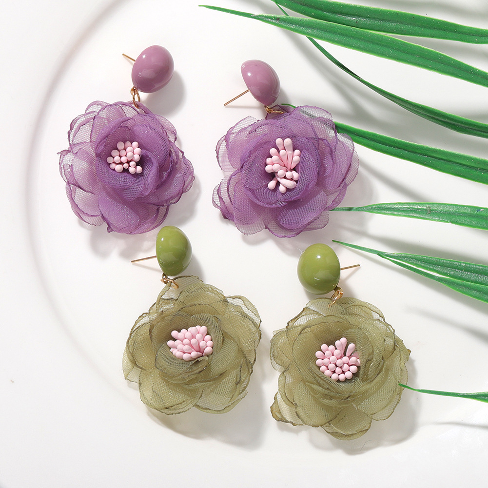 New Trend Cute Chiffon Flower Earrings Wholesale Nihaojewelry display picture 3