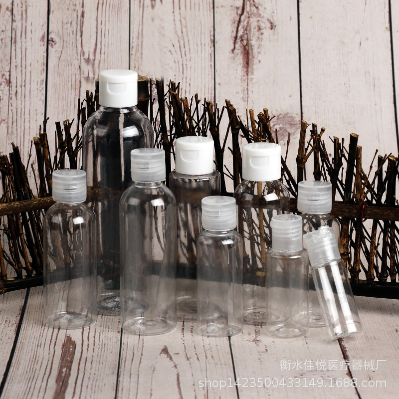 En stock 100mL botella de plástico 30gPET botella transparente mariposa cubierta cosmética sub-botella 50ml Flip botella