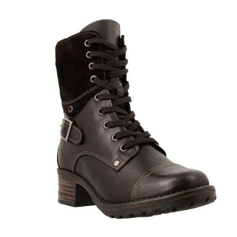 New round head women's thick heels lace-up solid color women's motorcycle boots_voghion.com