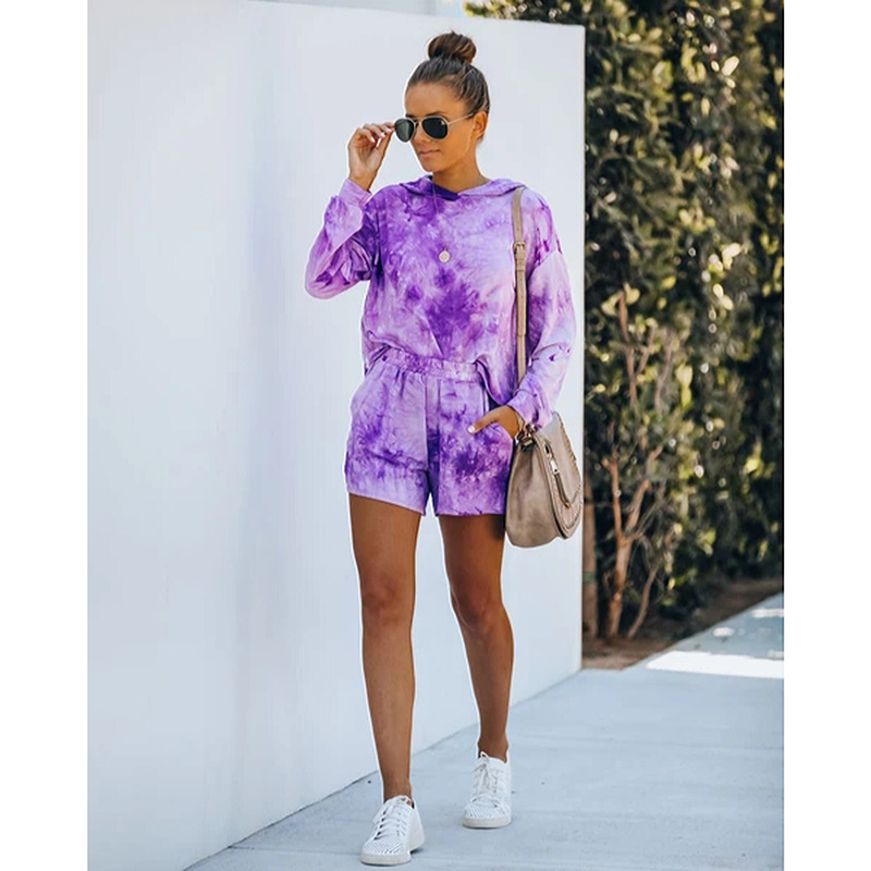 tie-dye printed hooded long-sleeved casual set NSZH25137