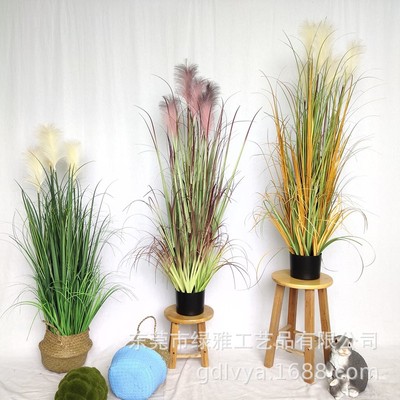 European style ins Wind Home Furnishing decorate to ground Decoration simulation Green plant Potted plant Artificial reed flowers A generation of fat
