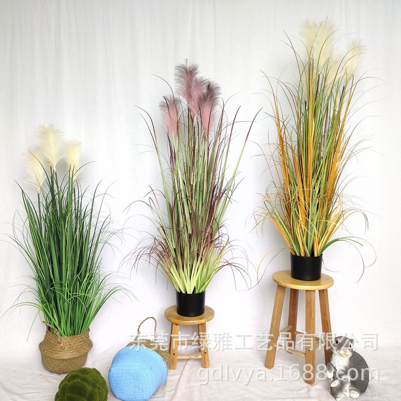 European style ins Wind Home Furnishing decorate to ground Decoration simulation Green plant Potted plant Artificial reed flowers A generation of fat