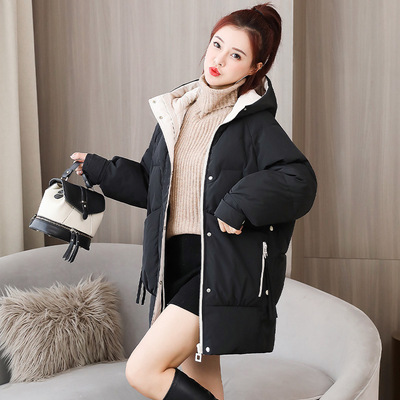 韩版宽松中长款连帽棉服女ins港风2020新款秋冬气质时尚棉衣|ru