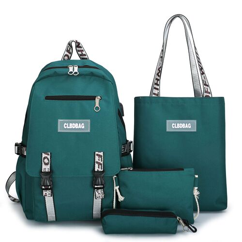 2024 New College Style Letter Oxford Cloth Four-Piece Set Double Shoulder Bag Korean Version Leisure Women Middle/College Student School Bag