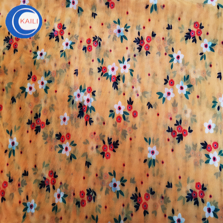 厂家小批量轻薄弹力印花面料 披肩女装打底睡衣内裤网纱数码印花