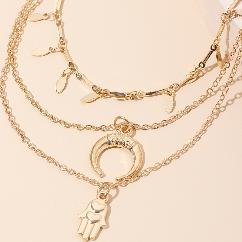 10g Weight Necklace Classification Wedding, Travel Occasion Geometric Pattern Women'S Gender Gold Color Multi-layer Crescent Palm Women's Necklace 16